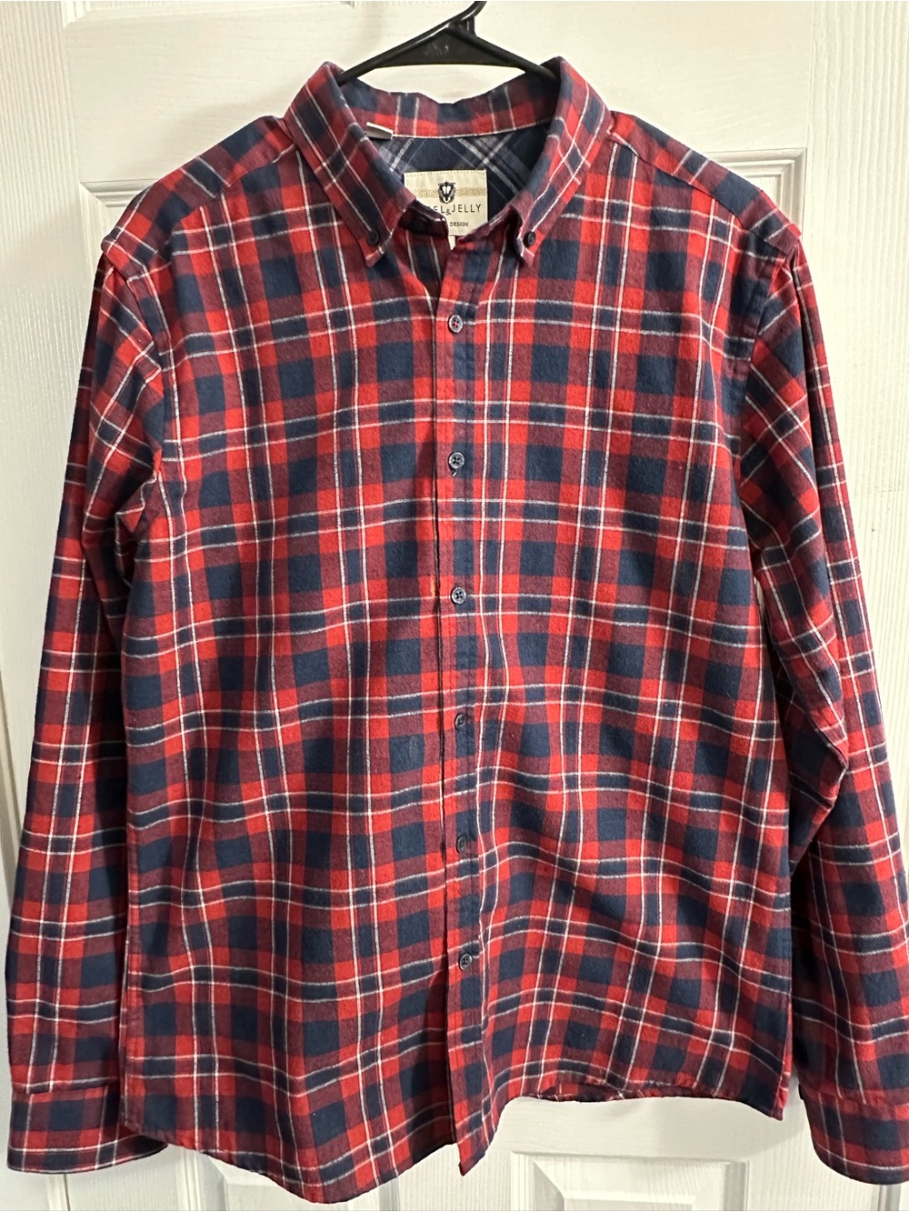 Steel & Jelly Men’s Red & Navy Plaid Button-Down Shirt Size L